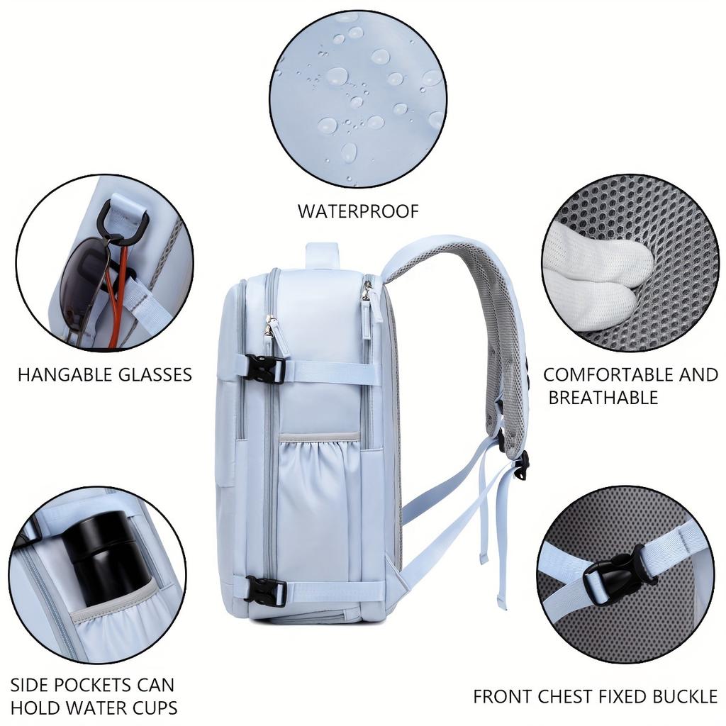 Velkokapacitní cestovní batoh s přihrádkou na boty, denní batoh pro lehký notebook Dacron s nabíjecím portem, Fashion Travel Commu