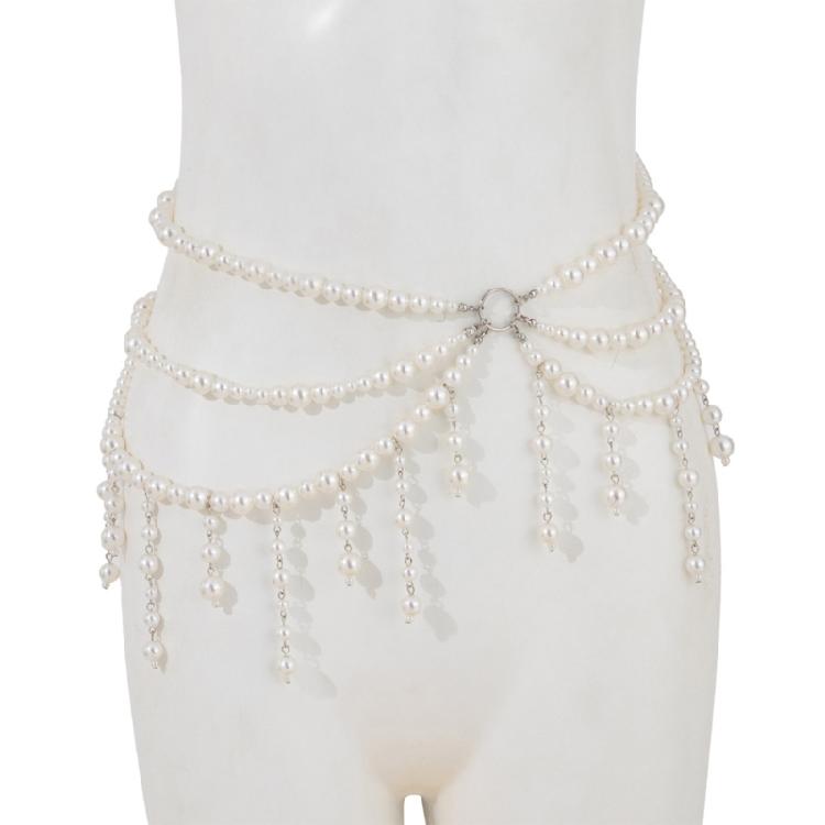 Multipurpose Pearls Embellished Body Chain Bra Beachwear Jewelry Accessory for Fashionable Women Ladies Daily Use