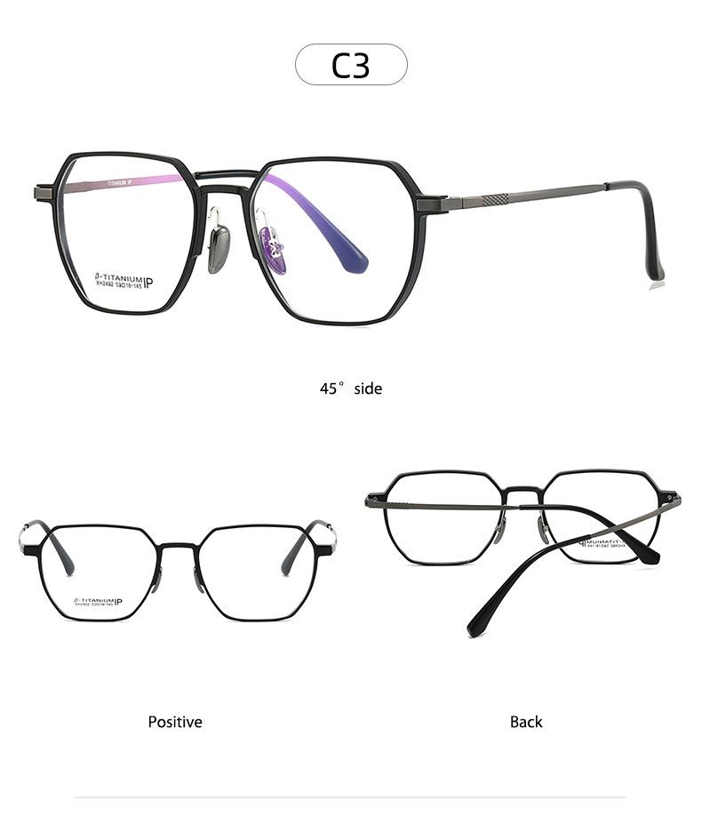 Titanium Anti-Blue Light Glasses, Fashionable Academic Style, Metal Frames, Flat Lenses, Myopia Compatible - Model 2402.