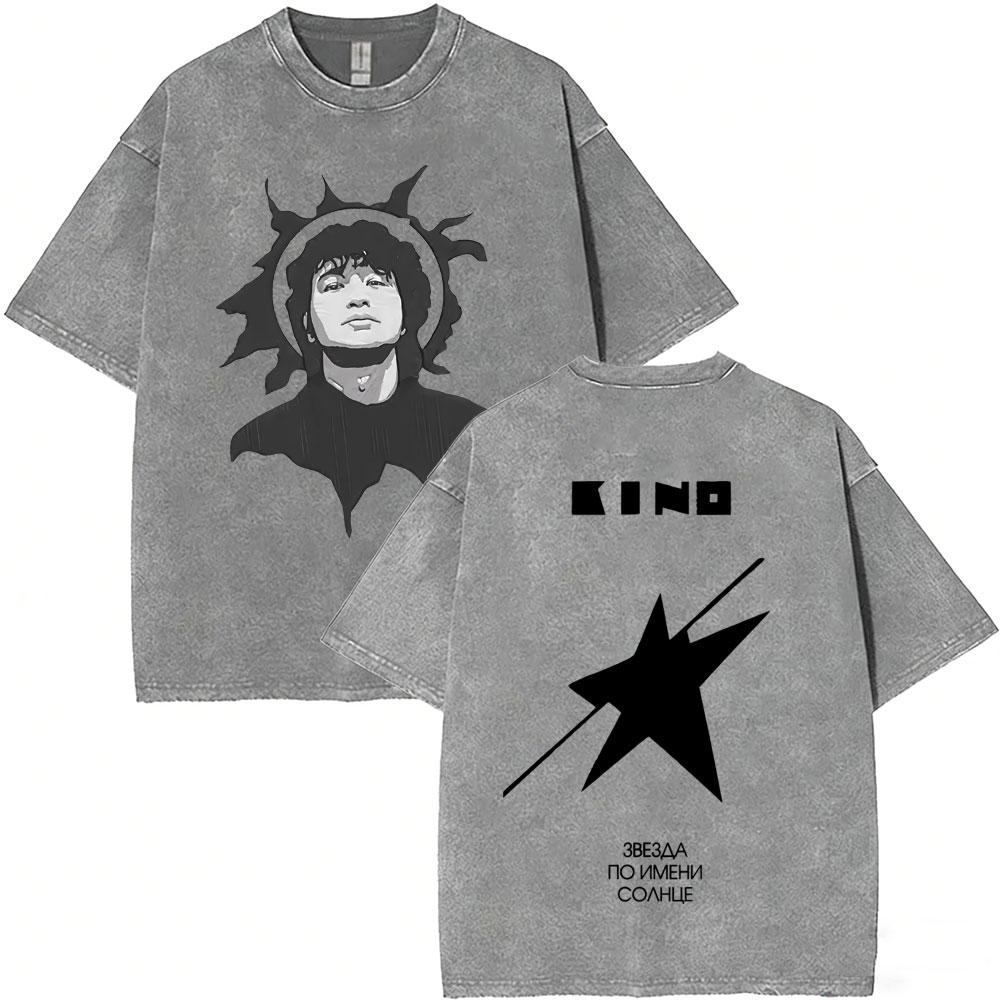 Legendary Russia Rock Band Kino Viktor Tsoi A Star Named Sun Washed Vintage Tshirt Men Women Gothic Retro Oversized T Shirts