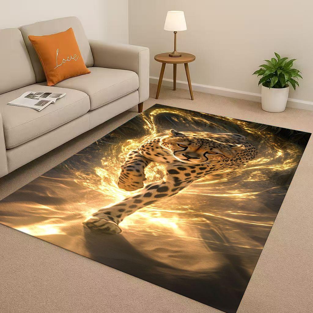 3D Cheetah Leopard Beast Living Room Non Slip Area Rug Soft Carpet for Bedroom Playroom and Sofa ,Easy Clean Home Decor Doormat