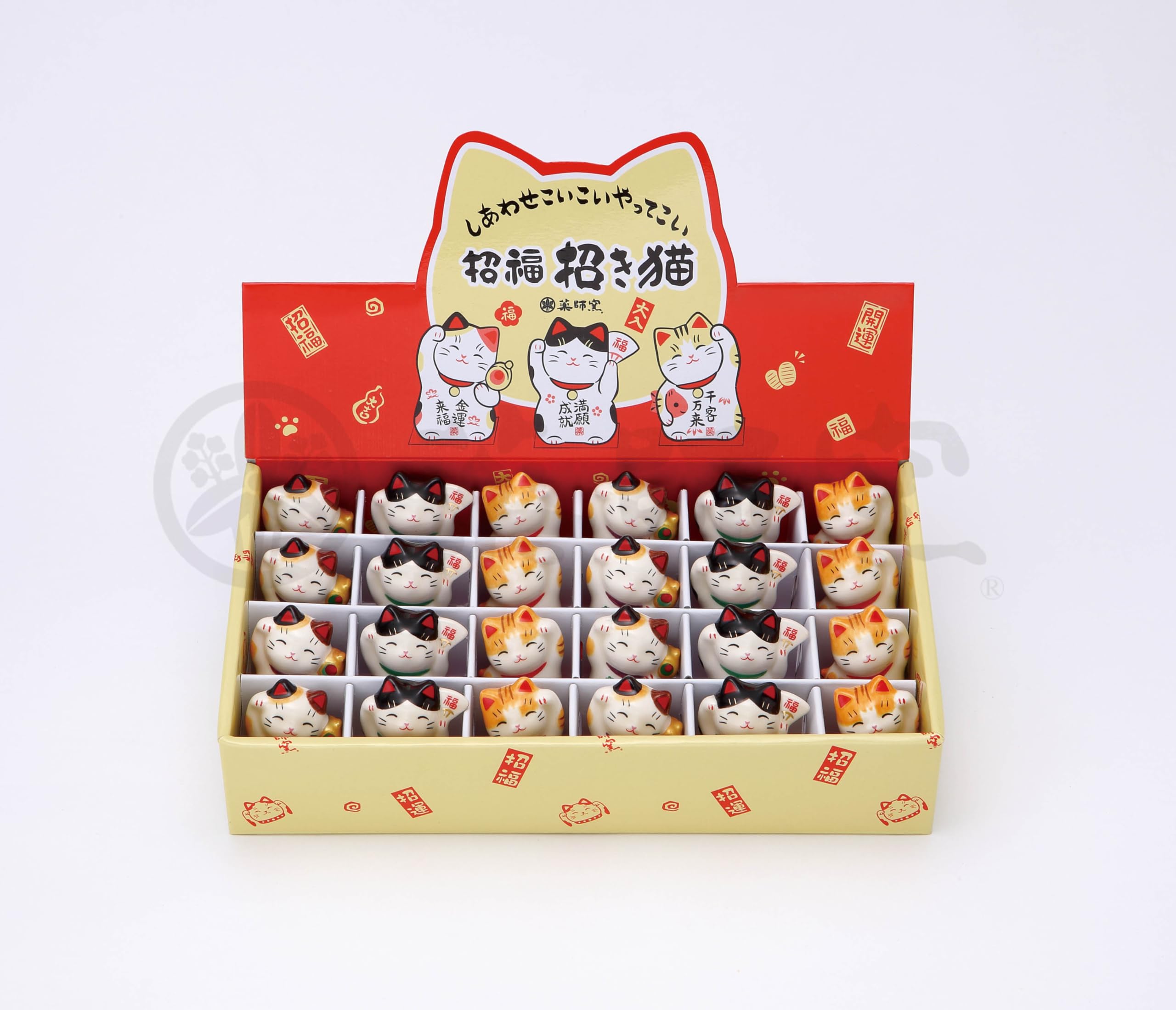 Yakushigama Painted of Display Set Maneki-neko (Lucky Cat) (Set 24)