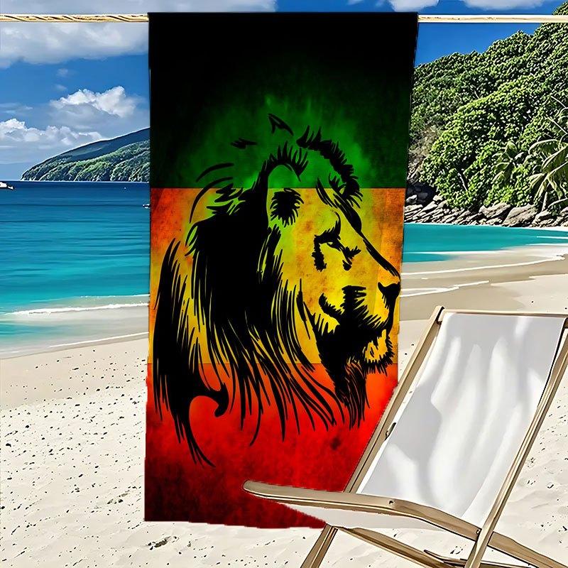 1 Stück Rasta Löwe Reggae Farben Strandtuch, Schnelltrocknendes Leichtes Polyestertuch, Weiches Saugfähiges Afrikanisches Themenhandtuch zum Schwimmen