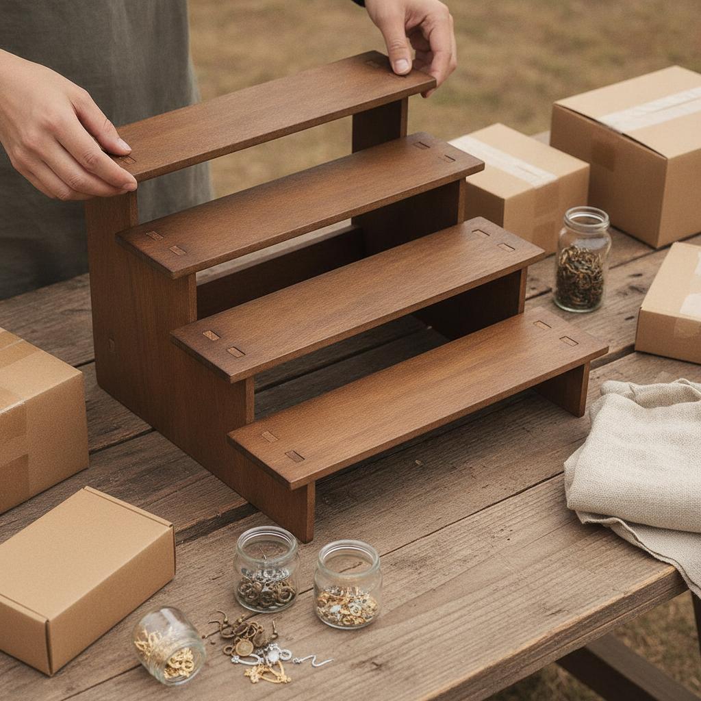 Solid Wood Tiered Display Stand for Bracelets and Hairpins