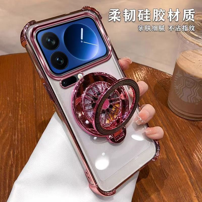 For Xiaomi 17 ProMax 15 T Pro 14T 13T PRO Transparent Plating Shockproof Magnetic Holder Case For Magsafe Gyro Stand Cover