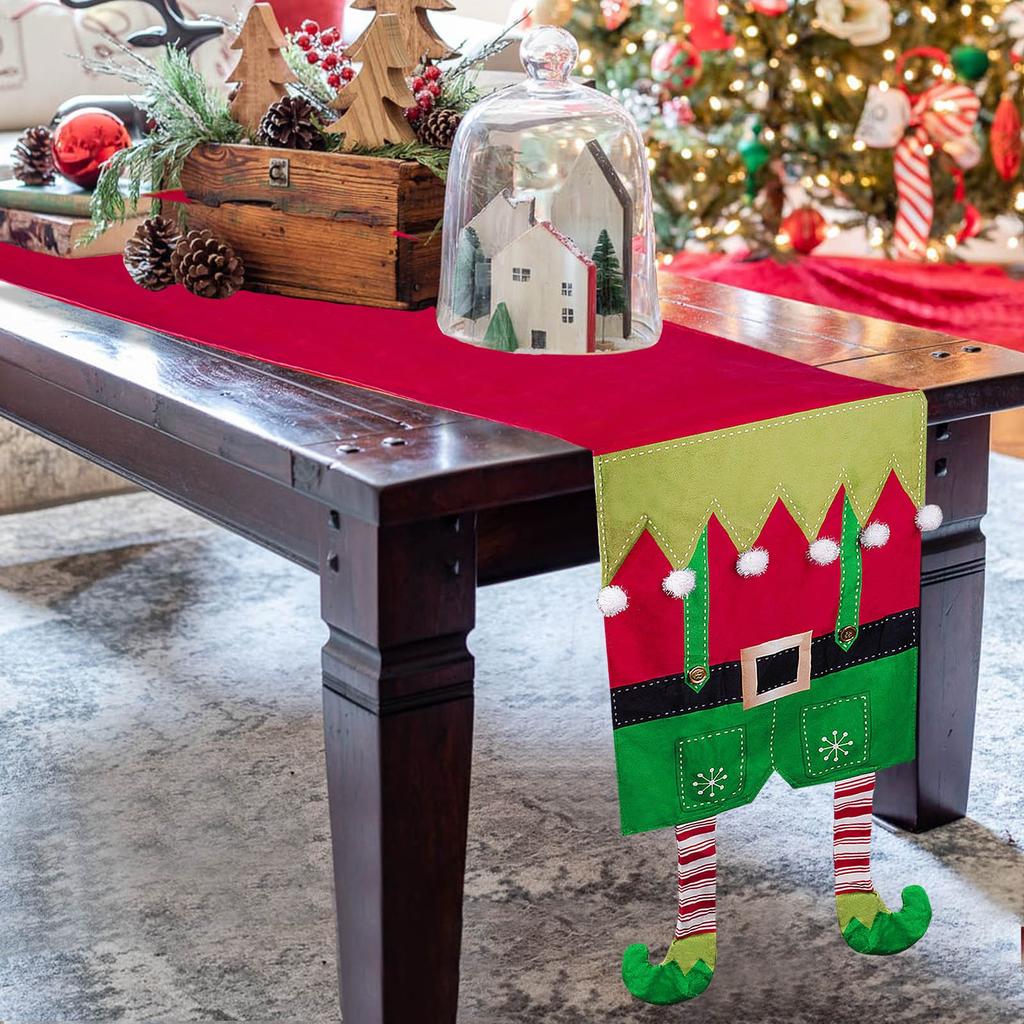 Christmas Table Runner Table Decoration, Long Legged Pompom Christmas Tablecloth Decoration