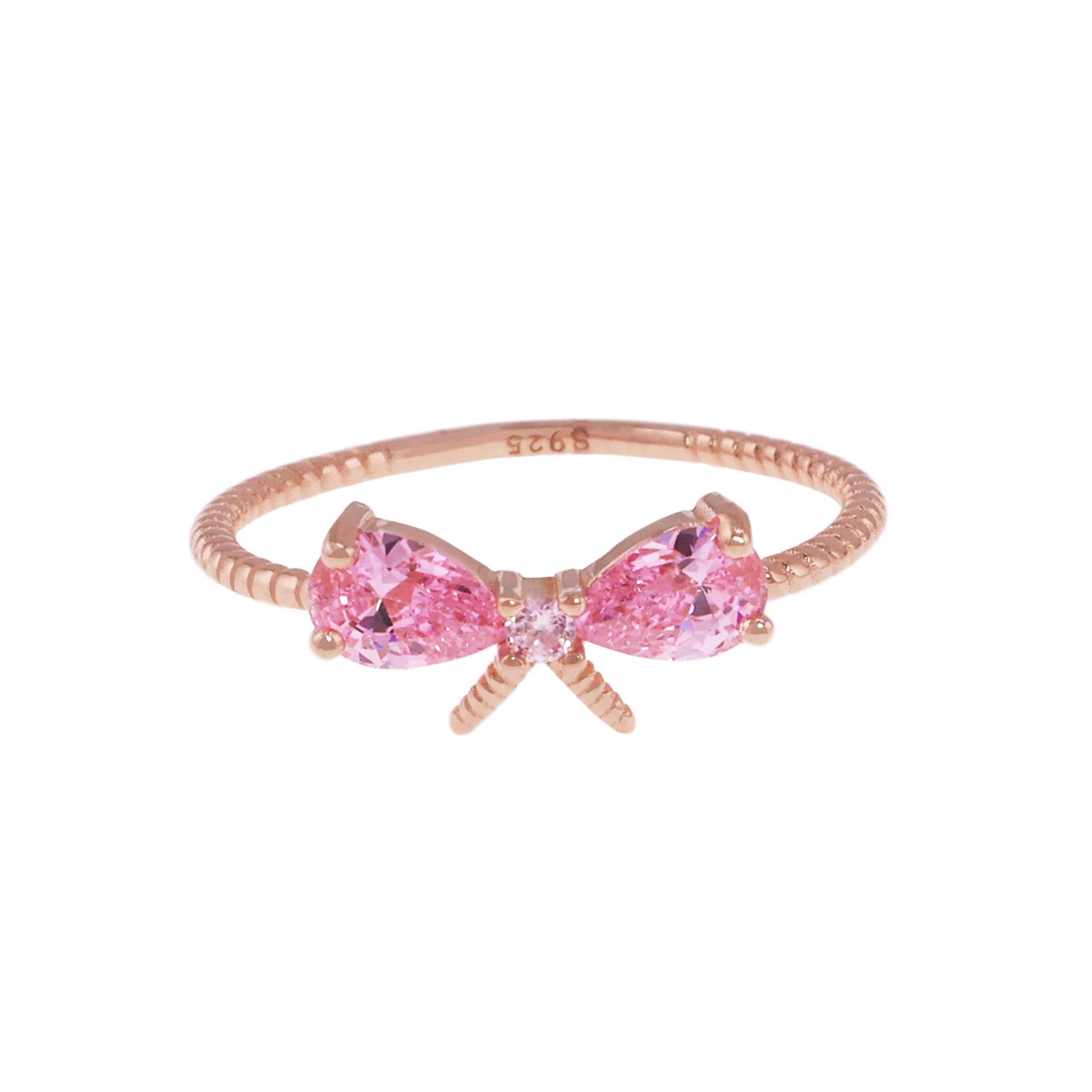 Zhenxing s925 Sterling Silver Rose Gold Pink Bow Ring - Women s Light Luxury Size 5
