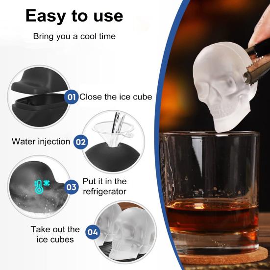 Forma na ledové kostky ve tvaru kostry Velký silikonový tác na led pro whisky, koktejly, džus Bez BPA Výrobník ledu ve tvaru lebky Halloweenské párty potřeby