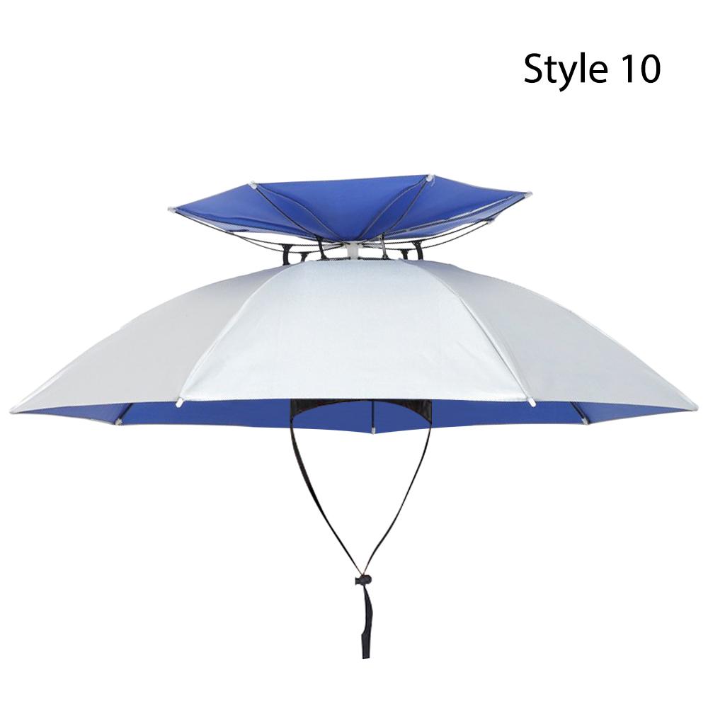 Double-layer Windproof Umbrella Cap Waterproof Head Umbrella Hat Outdoor Rain Gear  Hiking