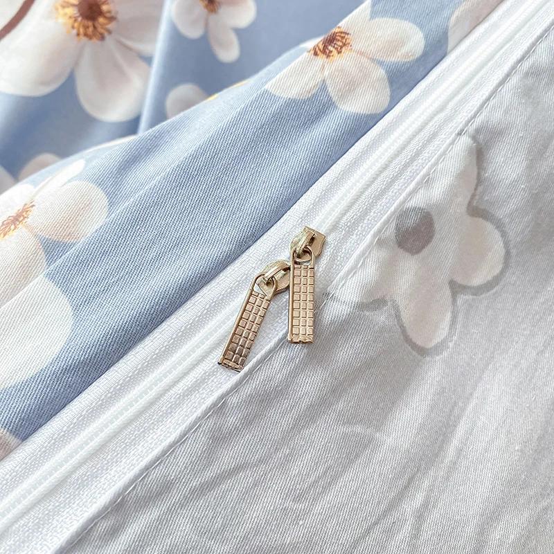 Floral Plants Duvet Cover Set 100% Cotton 3Pcs Blue Quilt Cover with 2 Pillowcases Skin-friendly Soft Bedding Set for All Season