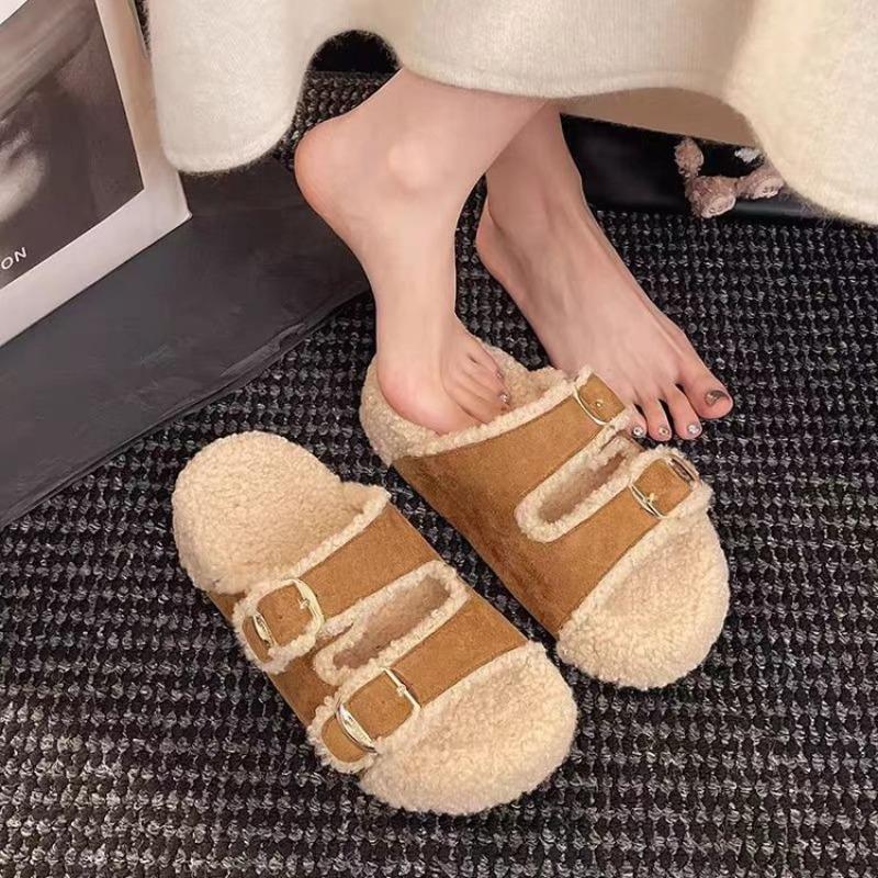 Versatile thick-bottomed fluffy slippers for women's autumn and winter new fashion and high-end outer wear non-slip Boken cotton mop