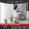 Guochao Hand-Painted Orchid Cover Bowl Two Cup Set Portable Cloth Bag Outdoor Tea Drinking High Value Light Luxury Travel Tea Set