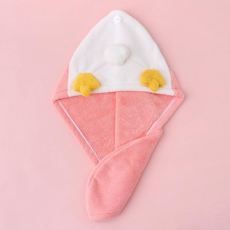 

Милая мультяшная шапочка для душа с уткой из кораллового флиса, тюрбан для волос, переносная женская сухая микрофибра, быстросохнущие обернутые полотенца розовый