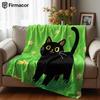 Black Cat On Starry Grass Ultra Soft Sherpa Fleece Blanket Fluffy Warm Halloween Cozy Throw for Sofa Couch Bedroom All Season