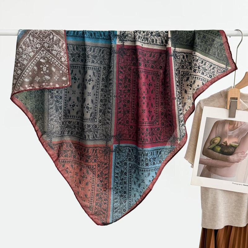 91 Retro Double-sided Velvet Large Square Scarf Women's New Spring and Autumn Foreign Style Fashion Cashew Flower Silk Scarf Neck Scarf Shawl