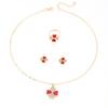 Diamond-Studded Four-Leaf Clover Jewelry Set: Heart-to-Heart Necklace, Ring, Earrings 3-Piece Collection