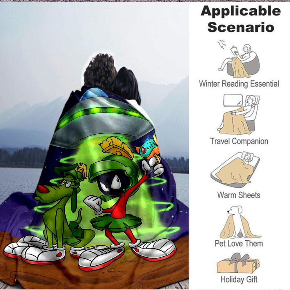 1 pièce Martiens OVNI Looney Tunes Couverture Flanelle Légère Douce Chaude Couverture Toutes Saisons pour Canapé, Lit, Voyage,L1029001