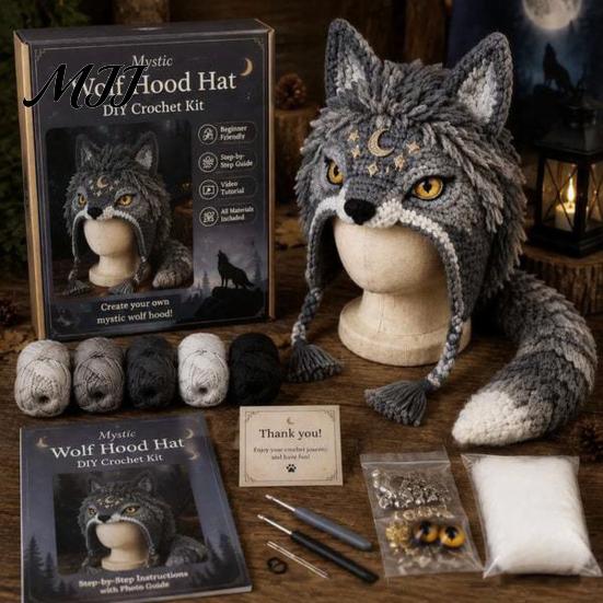 Halloween Cosplay Hat Kit Fantasy Hood Crochet Kit, Cute Animal DIY Dragon Unicorn Making Supplies Skull Earflap Craft for Adults, Handmade