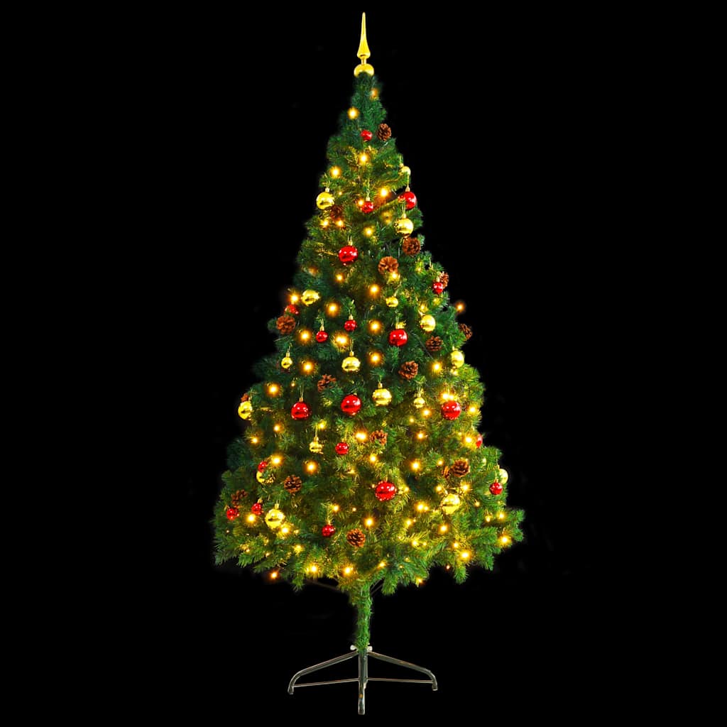 Artificial Christmas Tree with Lights & Ornaments Green 210 cm