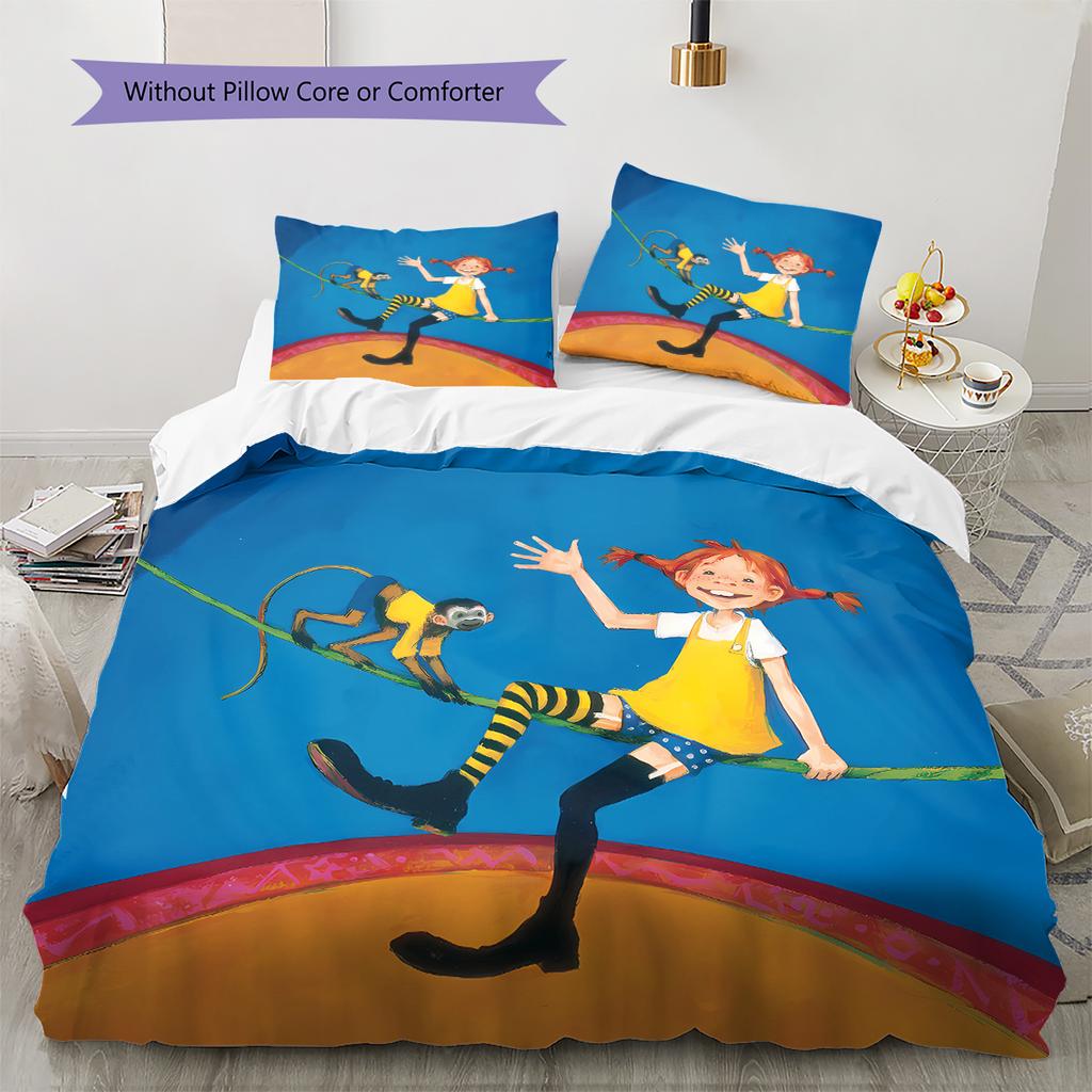 Pippi Longstocking Pattern Bedding,Quilt Set Quilt Cover Pillowcase Home Birthday Gift (1 * Duvet Cover + 2 * Pillowcase, Without Core)