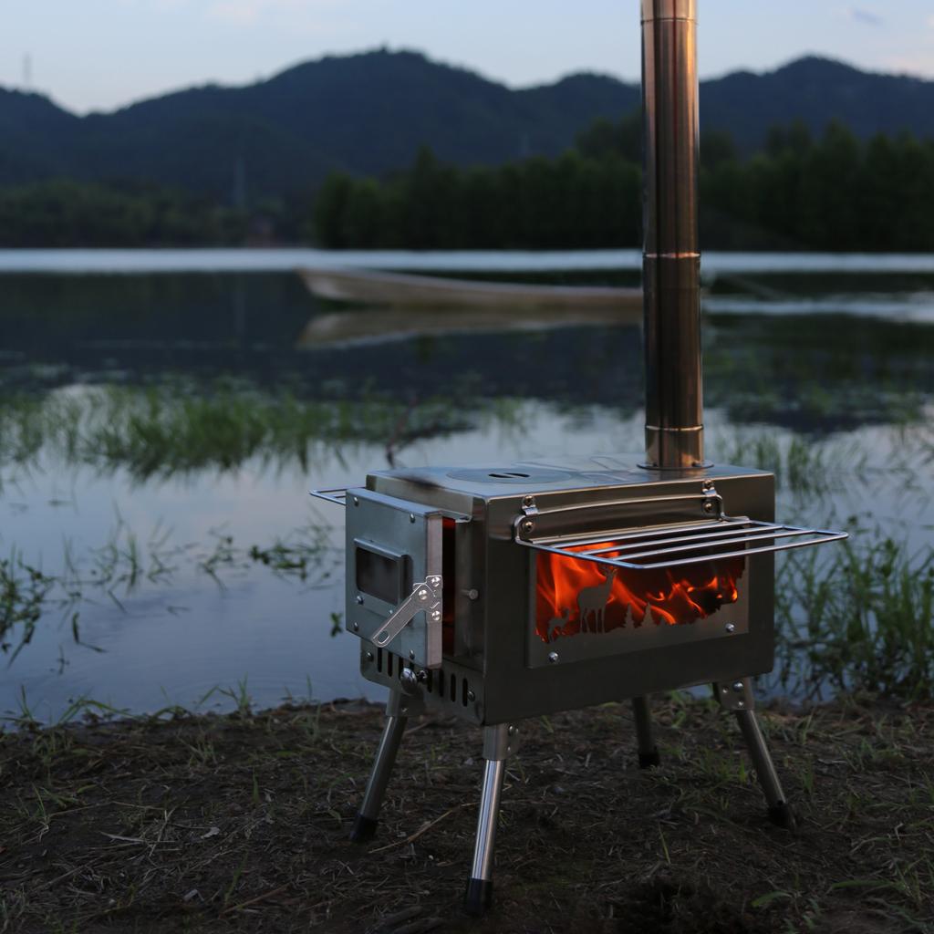 Holzofen für den Außenbereich, tragbarer Zeltofen mit Kaminrohr zum Kochen beim Camping