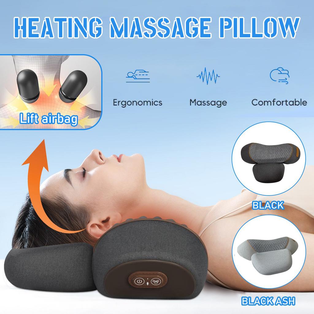 Cervical massage pillow, relieves deep tissue pain, heated massager for men and women, memory foam pillow, sleep aid, continuous plug-in use