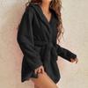 Autumn and Winter Hooded Home Plush Pajamas Short Sleeved Solid Color Warm, Nightgown