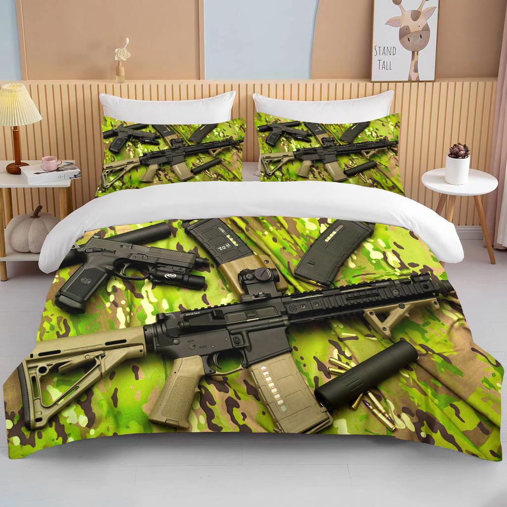 3D Rifle Revolver Cartridge Gun Comforter Bedding Set,Duvet Cover Bed Set Quilt Cover Pillowcase,King Queen Size Bedding Set