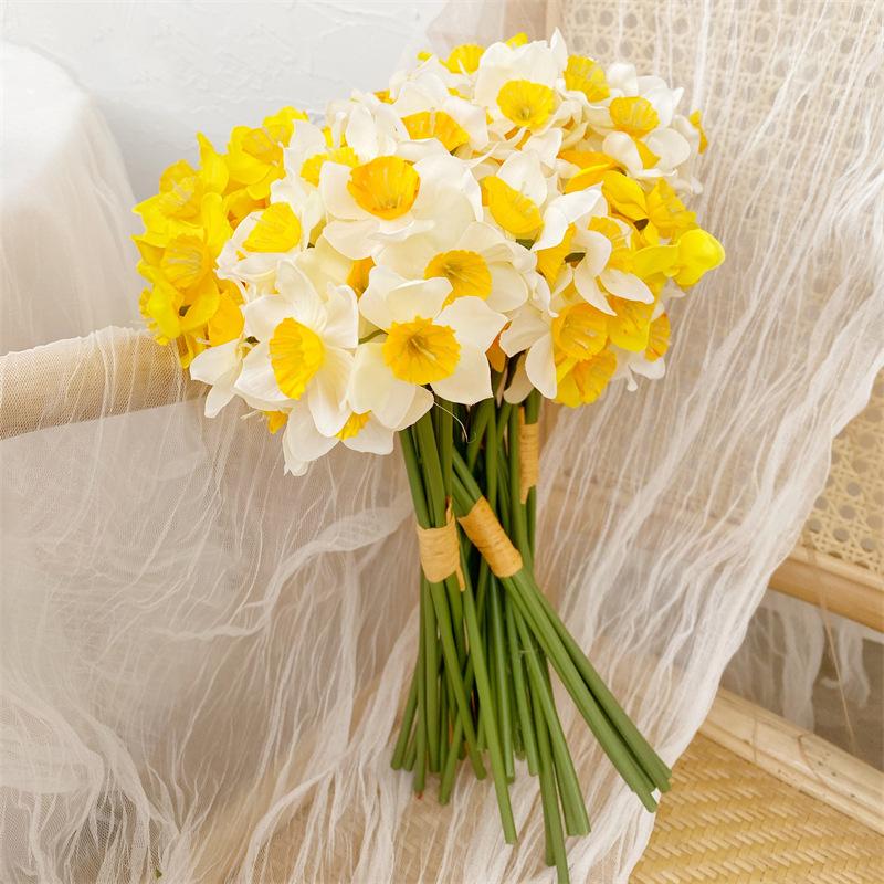 6pcs Artificial Narcissus Flower Bouquet Home Garden Room Desktop Fake Flower Decoration Wedding Festival Party Daffodil Decor