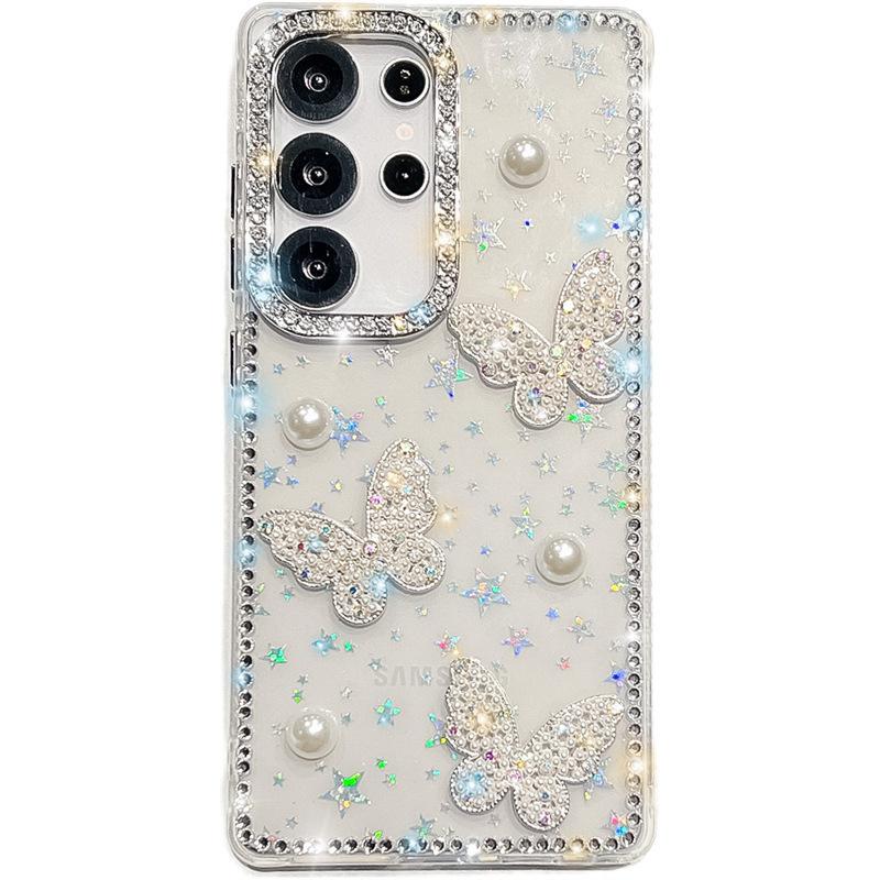 Applicable To Samsung S26Ultra Butterfly Pearl Mobile Phone Case Apple 17air Glitter lMD Handmade Samsung A17A56