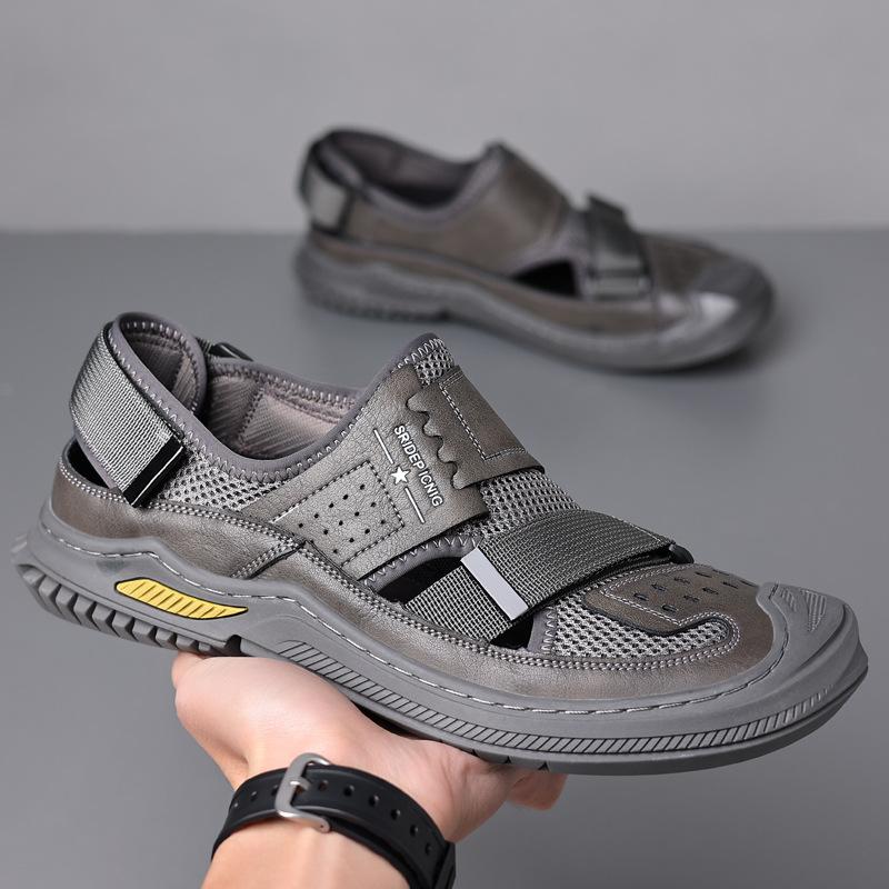 Cowhide Sandals Men's 2025 New Casual Breathable Hole Shoes Men's Tide Non-slip Bag Head Outdoor Beach Shoes