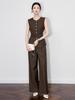 Elegant Silver Buckle Vest & Commuter Wide-Leg Pants Set for Women - Autumn Collection