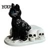 Durable Desktop Statue for Halloween Dog/Cat Skull Figurine, Resin Gothic Animal Haunted House Theme Accessory Desk Fireplace, Spooky Home Tabletop