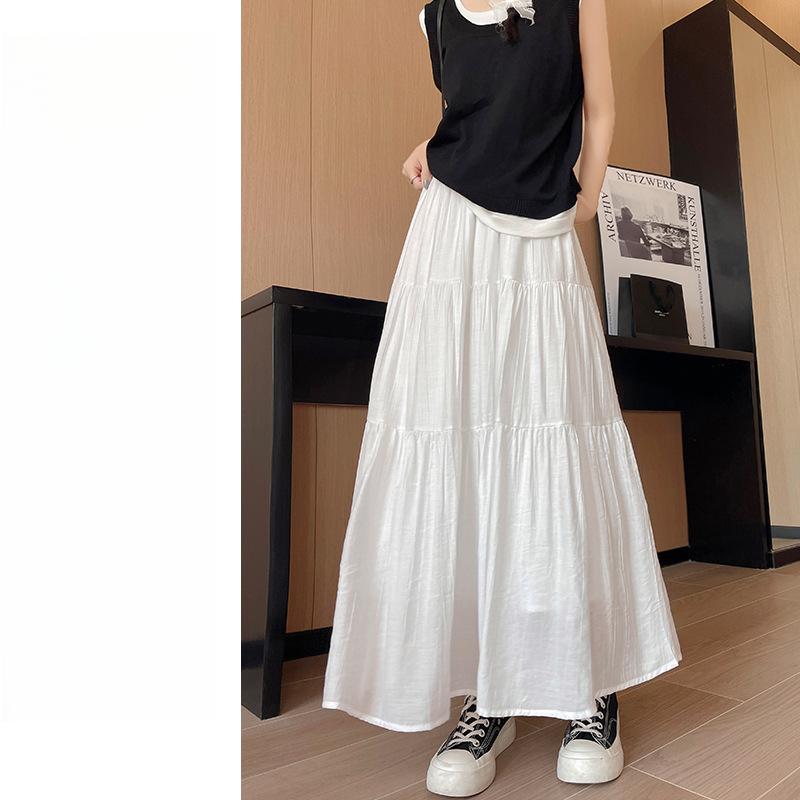 Rosa Rock Damen Frühling und Herbst Neuer Langer Rock Hohe Taille und Schlank Mittel und Lang A-Linien-Rock Kleiner Kuchenrock