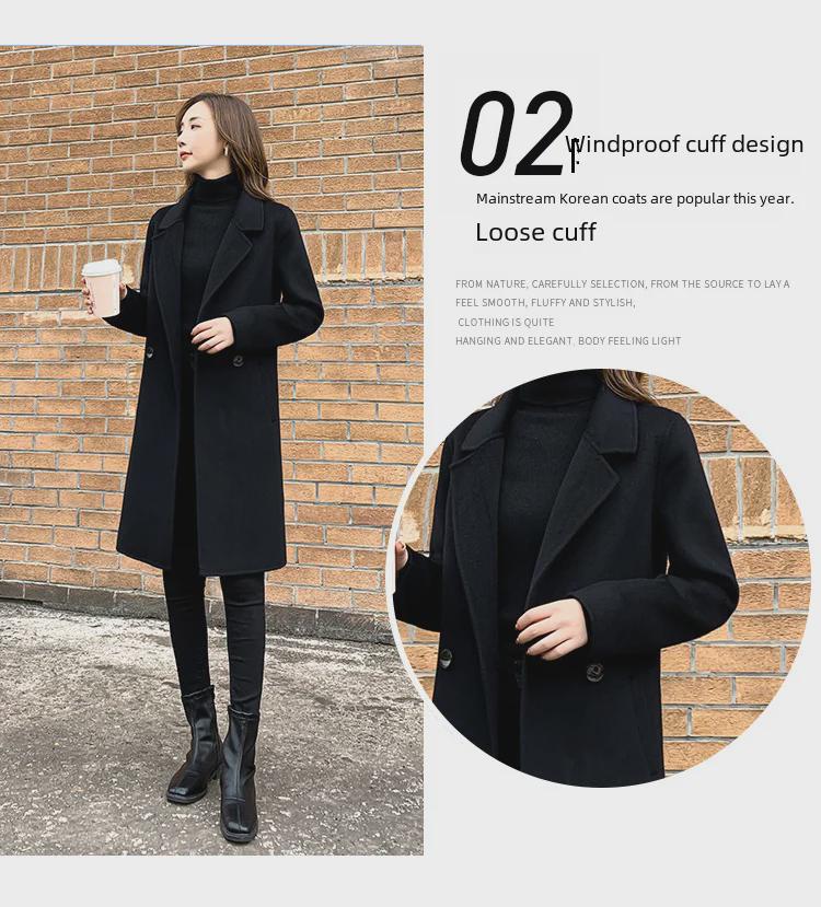 Women's Slim Fit Double-Faced Cashmere Wool Coat, 2024 High-End, Small Sizes Available