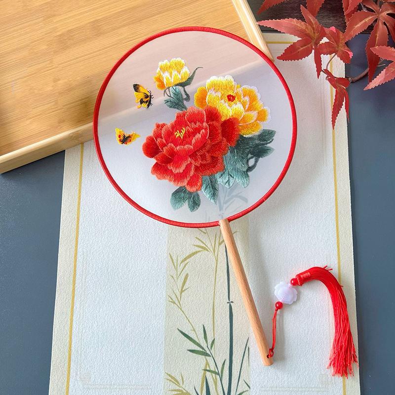 Vintage Doppelseitiger Fächer Blume Stickerei Handfächer Traditionelle Chinesische Kunst Handwerk Hanfu Tanzparty Zubehör Performance Requisiten