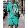 Summer Fashion Casual Men's Suit 3D Printed Sportswear Short-sleeved Suit Oversized Round Neck T-shirt Shorts 2-piece