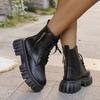 Women's Round Toe Side Zip Front Lace-Up Platform Non-Slip Short Thigh Boots Non-Slip High Heel Boots
