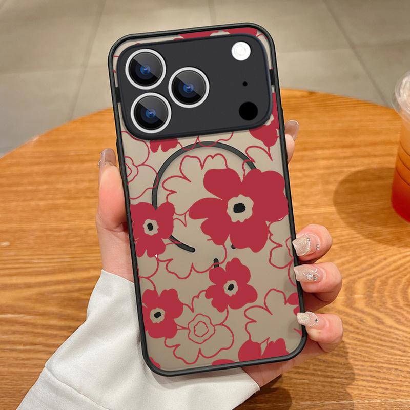 Cartoon Flowers Print Case For iPhone 17 Pro Max Case iPhone 16 15 14 13 Pro Max 17E Magnetic For Magsafe Thin Ring Hybrid TPU+PC Matte Cover