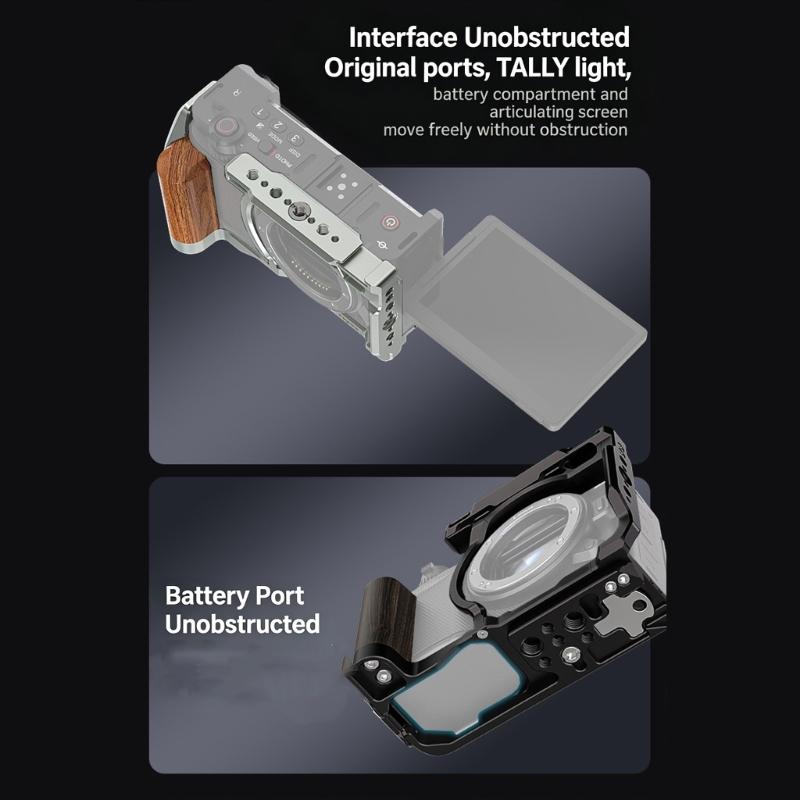 Camera Expansion Frame Cage with Comfortable Wood Grip and Multiple Mounting Point for ZR Photography Accessories
