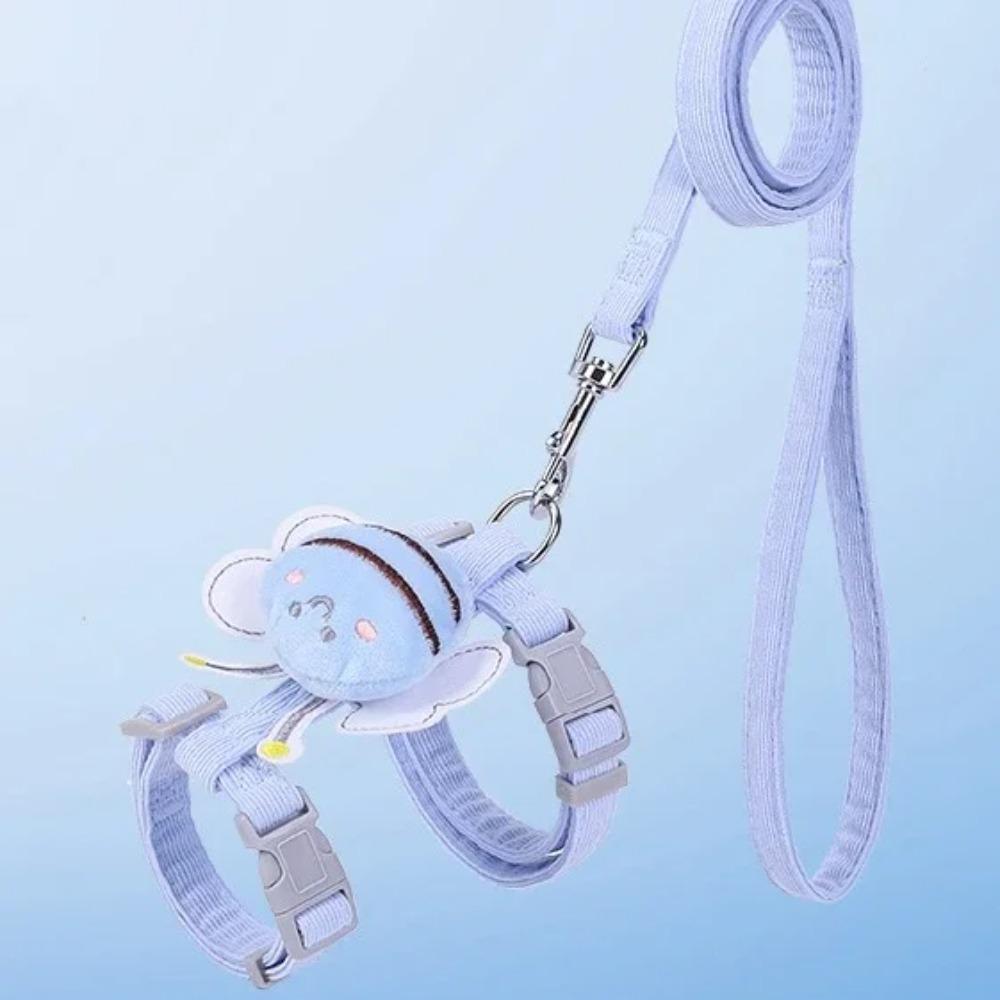 1 Stück Katzengeschirr Set mit Halsband Verstellbar Cartoon Biene Doppellagig Hundegeschirr für Kleine Mittlere Haustiere Halsband Leine Outdoor Spaziergang