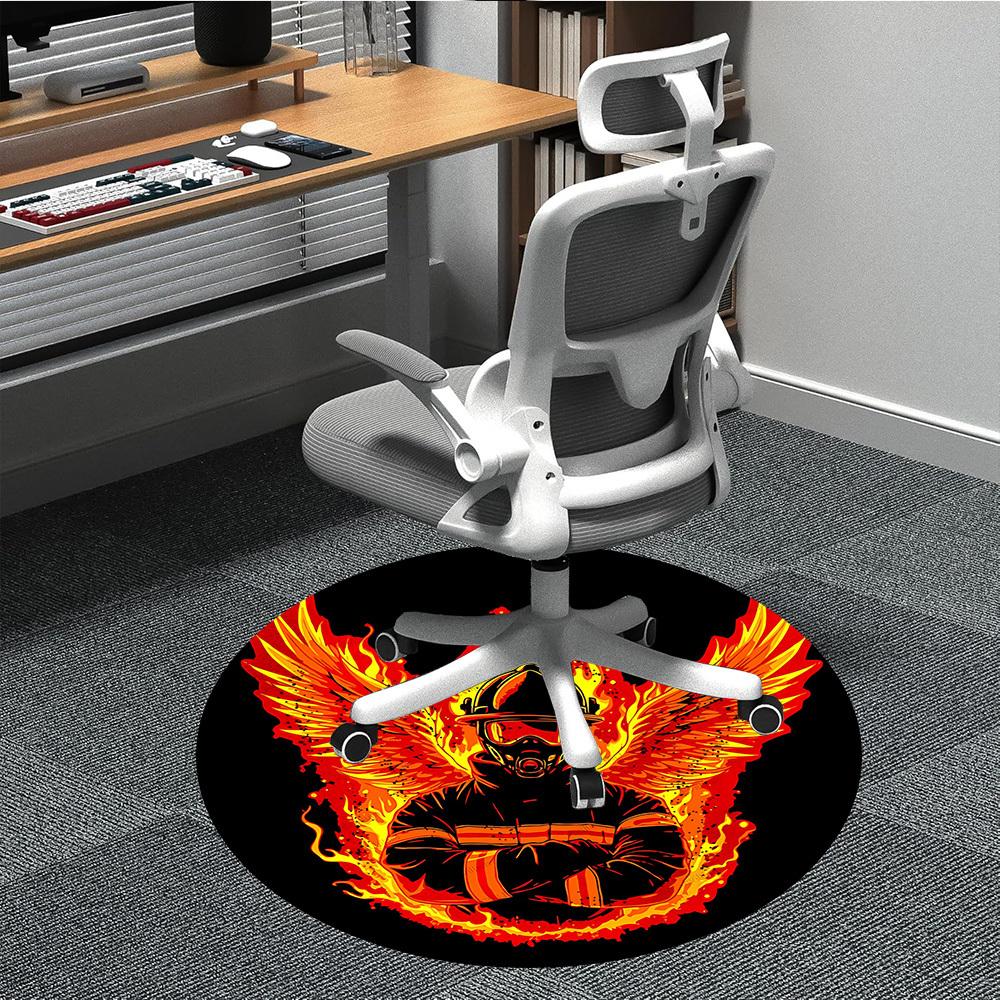 

1pc Firefighter Phoenix Office Round Area Rug, Mat Suitable ForOffice, Under Office Chairs Bedroom Living Room Home Decor, Room Deco 80cm