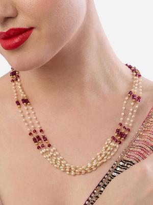 Purple Beads and Pearls Multistrand Fusion Wear Necklace For Women