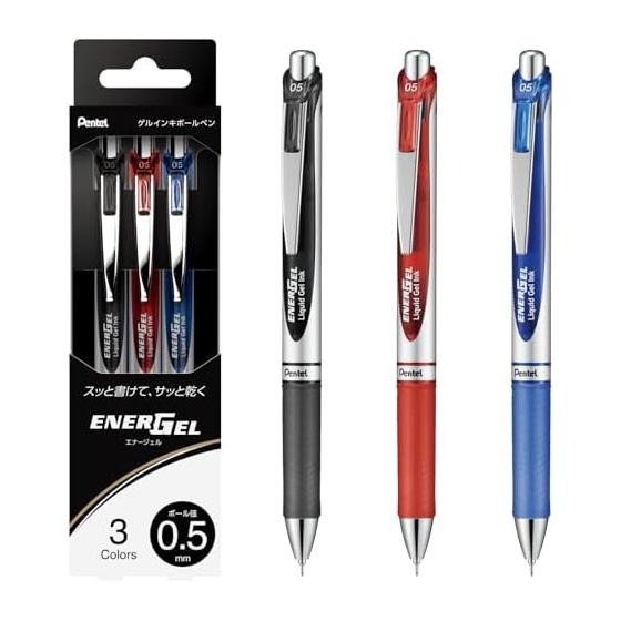 Pentel Ballpoint Pen Gel Ink Energel 0.5mm 3 Color Set BLN75Z-3STH