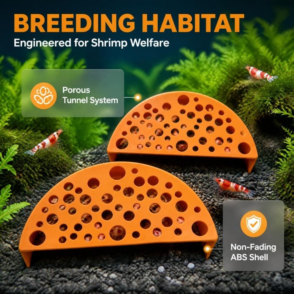2 Pcs Orange Color Shrimp Breeding Cave Hollow Structure Shrimp Hideouts Cave Fishtank Habitat
