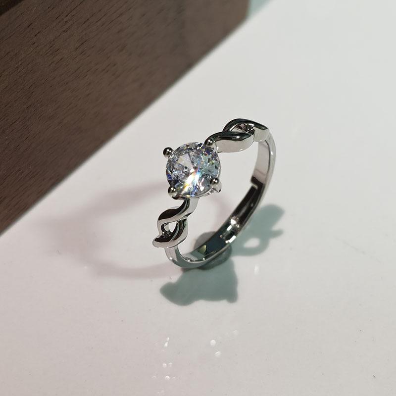 6Pcs Simple single zirconia ring with adjustable opening finger ring wedding accessory ring