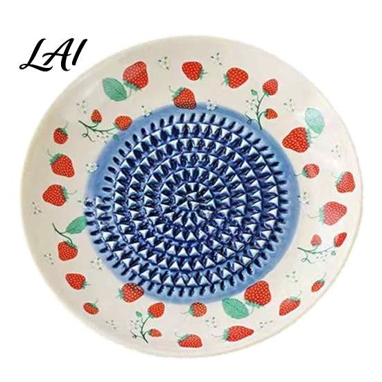 Kitchen Grater Tool Ceramic Garlic Plate Fruit Print Ginger Cheese Manual Grinder Vegetables Multi-function Mincer Dish for Onion Lemon,
