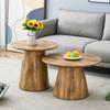 Coffee Table Set in Natural Wood Look (MDF) - 2 Round Stool Side Tables, High 50x48 cm + Low 60x35 cm, Suitable for Living Room / Lounge Area.