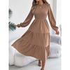 Spring and Summer Solid-color Long-sleeved Blouse-Skirt with Slim Fit and Wide Hem Women's Dress