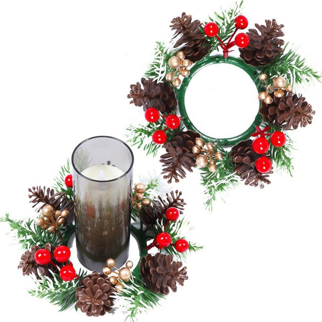 Weihnachtskranz Künstliche Beeren Tannenzapfen Kiefer Kerzenständer Kränze Girlande Kerzenring Tisch Haus Party Dekoration